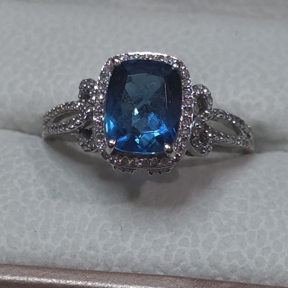 3.5 CT LONDON BLUE TOPAZ 3/8 CT DIAMONDS SET IN 10K WHITE GOLD 4.8 GRAMS SIZE 11 - Picture 9 of 9